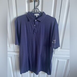 Peter Millar Striped Men's Polo Shirt - navy with pink stripe. L.